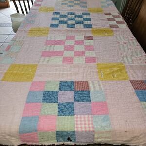 Vintage Handmade Quilt Full or Twin Bedspread Blanket Farmhouse Cabin 56" x 72"